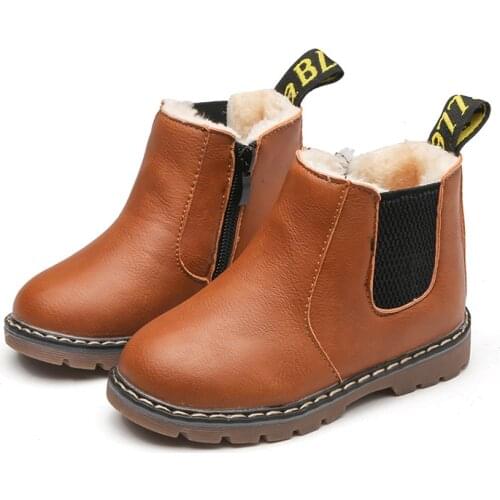 NEW 2021 Autumn Children Shoes Boys Girls Winter Snow Boots Waterproof Warm Ankle Leather Boots Kids Outdoor Martin Boots 05B