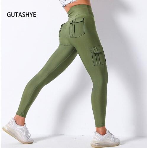 GUTASHYE 2021 New Yoga Pants Women Fitness Leggings Workout Sports With Pocket Sexy Push Up Gym Wear Elastic Slim Pants