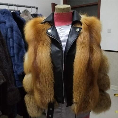 2021 New Real Fox Fur Coat With Genuine Sheepskin Winter Outwear Luxury Women Whole Skin Natural Red Fox Fur Coat