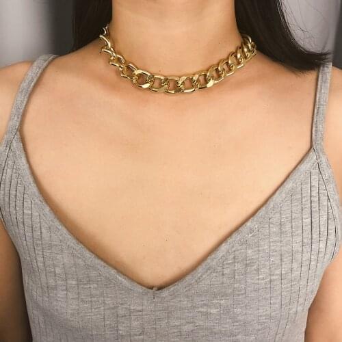 New Punk Rock Gold Aluminium Chain Choker Necklace For Women Thick Link Collar Clavicle Statement Hip Hop Jewelry Light Weight