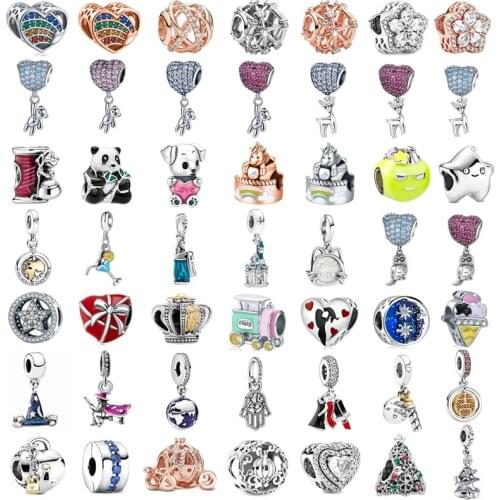 New Fashion Charm Crown Carriage Christmas Tree Diamond Flower Beads Suitable for Original Pandora Ladies Bracelet Jewelry Gift