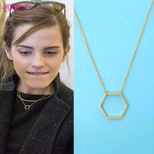 New Hfarich Fashion Hexagon Necklaces Metal Minimalist Hexagonal Simple Geometric Everyday Wear Jewelry Choker 2021