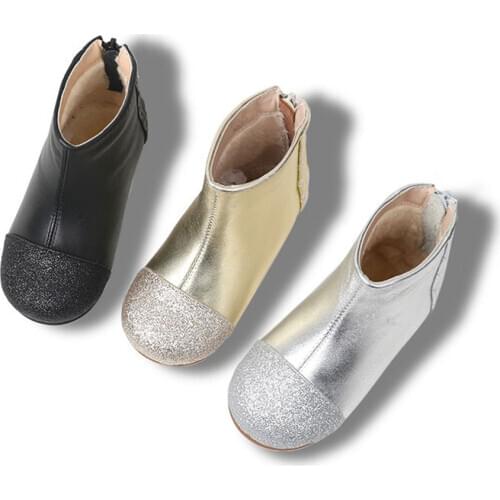 Toddler Girl Princess Glitter Boots Leather Kids Gold Birthday Party Shoes Christmas Halloween Black Shoes Plush Winter 2t 3t 5t