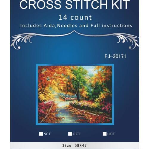 The autumn gold tree Handmade Needlework Counted Cross Stitch Set Embroidery Kits 14CT Pattern Cross-Stitching Decoratin