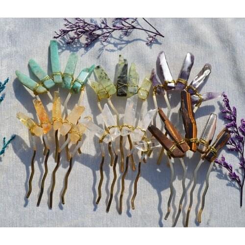 Crystal Pure Copper Hair Stick Amethyst Pink Crystal Raw Crystal Hair Accessories Hairpin Jewelry Bride Wedding Party Gift