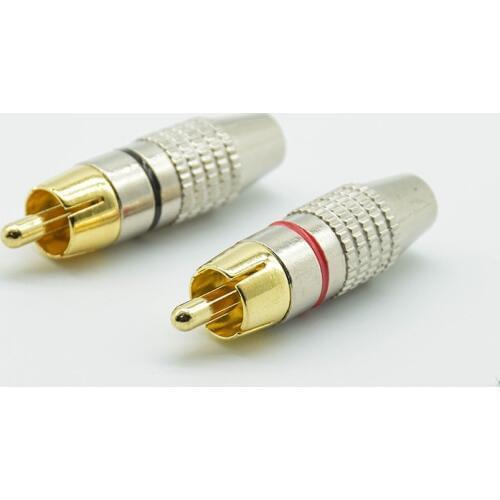 4pcs Balck + Red Gold RCA Male Plug Non Solder Audio Video Adapter Connector Male to Male Convertor for Coaxial Cable