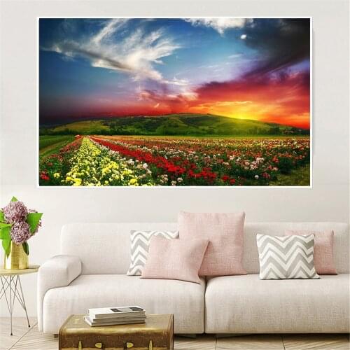 Beautiful Sunset Poster Nature Flower Beach Coast Canvas Prints Landscape Trees Clouds Wall Pictures for Living Room Decoration