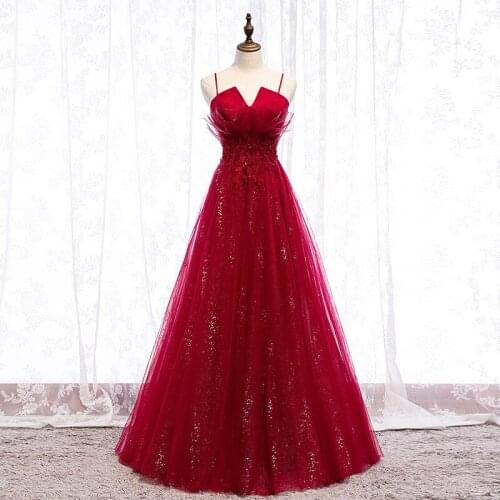 Wine Red Bridesmaid Dresses A-Line Embroidery Appliques Pleat Tulle Spaghetti Straps Wedding Party Guest Maid of Honor Prom Gown