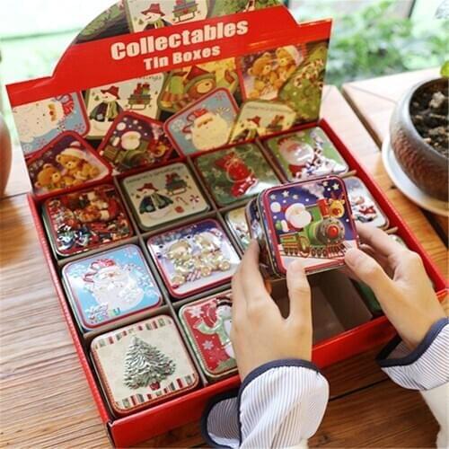 Gift Box Christmas Candy Packaging Childrens Gifts Small Box Tin Biscuit Packaging Gift Box Christmas Decoration Crafts12PCS