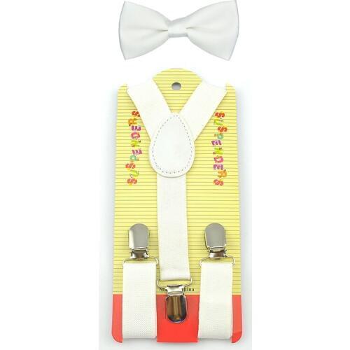 Kids Children Boys Girls Solid White Elastic Suspenders Bow tie Set Y-Shape Braces Butterfly Knot Sets Christmas Pants Holder