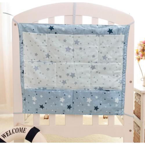 Baby Cot pocket Hanging Storage Bag Crib Baby Bed bumper Hanging Storage Bag Multi-functional muslin Baby Bedding Bumper Bedside