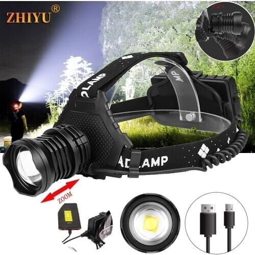 Most Powerful XHP90.2 Led Headlamp 8000LM Head Lamp USB Rechargeable Headlight Waterproof Zooma Fishing Light Use 18650 Battery