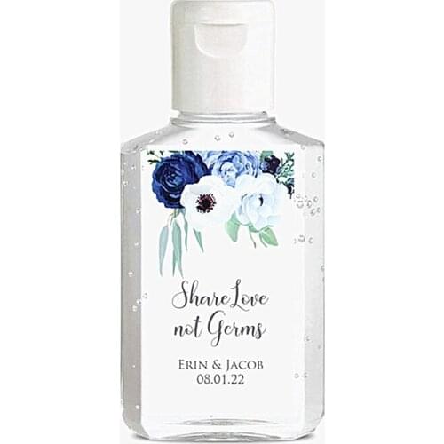 Custom Blue Floral Hand Sanitizer Labels,Personalised Wedding,Betrothal, Baptisms Sanitizer Labels,General purpose Favor Sticker