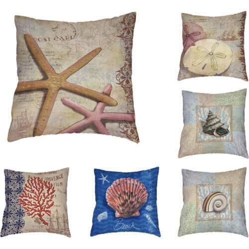Blue Sea Pillow Cover Undersea Retro Legend Cushion Cover Starfish Coral Conch Pillowcase Home Bed Couch Decoration Throw Pillow