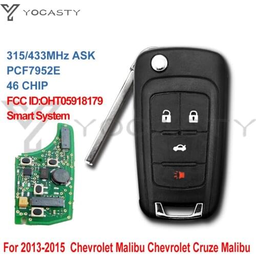 YOCASTY 4 btns Smart Remote Car Key For Chevrolet Cruze Impala Malibu SS 2011-2015 PCF7952E 46 chip OHT05918179 315Mhz 433MHz