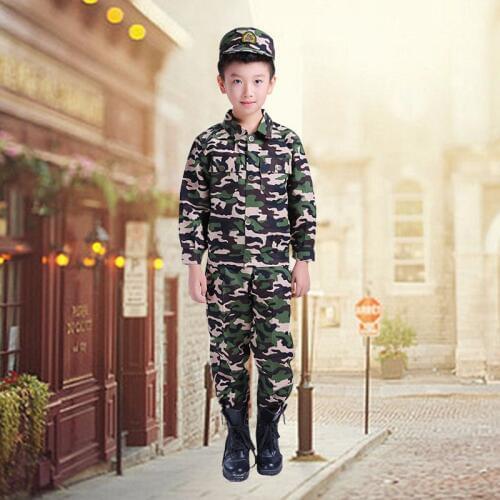 Boys Military Training Uniforms Children Combat Tactical Camouflage Summer Camp Party Costumes Kids Halloween Army Suits 110-190