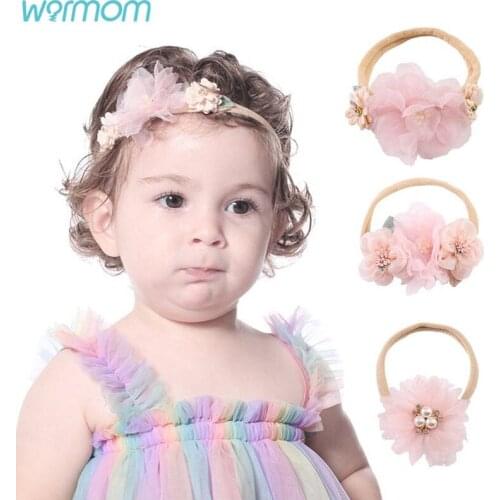 Warmom Super Soft Nylon Mesh Hair Band Non-marking Elastic Childrens Hair Band With Rhinestone Pearl Head Band Hair Accessories