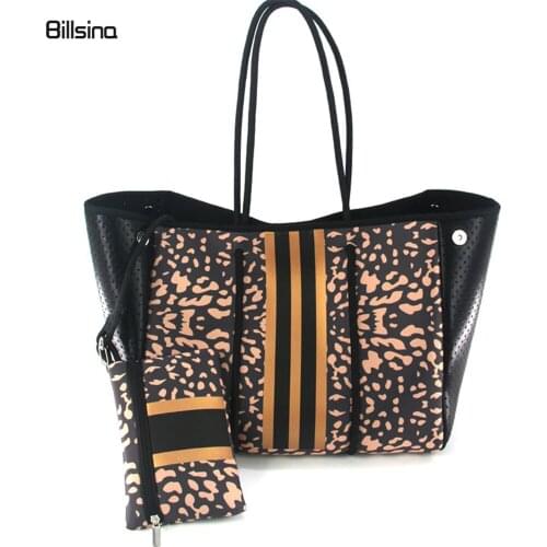 Greyson Leopard Women Waterproof Shoulder Bag Large Designer Neoprene Beach Bag with Zipper Solid Pocket for Gym Pool