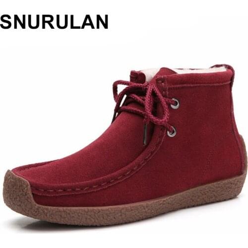 SNURULAN 2021Winter Boots Women Basic Ankle Boots Woman High Quality Boot Female Shoes Warm Lace Up Boots Plush Botas Mujer