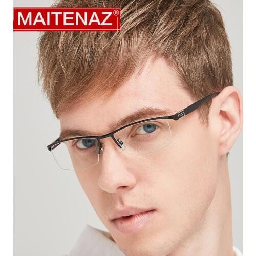 MAITENAZ Alloy TR90 Prescription Eyeglasses Myopia Hyperopia Progressive Simple Business Men Women Half Spectacle Frame 56170
