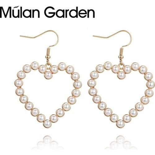 M&G Imitation Pearl Drop Earrings for Women Gold Heart Pendant Dangle Earrings Fashion Jewelry Accessories Valentines Day Gift