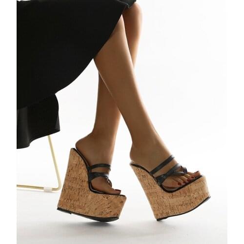 2021 Summer New Outdoor Sexy Flip Flops Shallow Platform Wedges Heel Slippers Women Fashion High Heels Sandals Female Shoes
