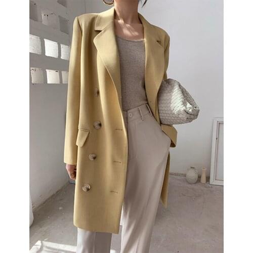 Original Womens Spring and Autumn New Wide Shoulder Suit Double Breasted Dress French Niche Design Lace Up Skirt