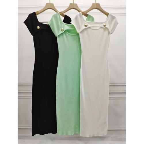 Summer Fashion 2021SS New Women Hollow Short Sleeve Knitted Slim Dress For Female 3 Color Gdnz 6.10