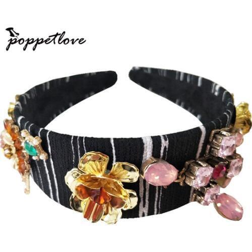 Gold Flower Color Handmade Flower Headpieces Wedding Bridal hairband Pink water droplets Crystal Headbands For Bride Jewelry