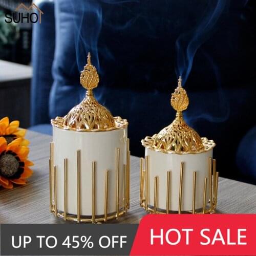 1Pcs Creative Modern European-style Metal Ceramic Combination Incense Burner Aroma Stove Adornment for Study Bar Hotel Home