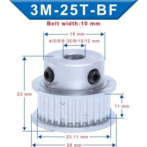 1 piece Timing Pulley 3M-25T Bore 4/5/6/6.35/8/10/12 mm Aluminum Material Pulley Slot Width 11 mm For Width 10 mm 3M-Timing Belt