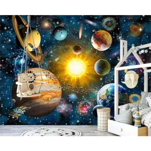 Beibehang 3d wallpaper Modern Hand Painted cartoon space universe starry childrens room mural background wall 3d wallpaper