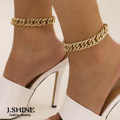 J.Shine Fashion Punk Gold Color Aluminum Curb Chain Anklet Twist Chunky Thick Anklets For Women Female Vintage Foot Jewelry