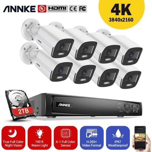 ANNKE 8CH 8MP Ultra HD PoE Network Video Security System H.265 Surveillance NVR 8x4MP HD IP67 Full Color POE Cameras NVR Kit