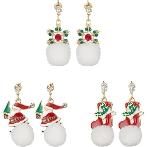 ASHMITA White Plush Ball Ladies Pendant Earrings Christmas Tree Wreath Cane Snowman Santa Claus Head Long Tassel Ear