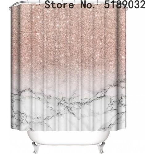 Shiny Marble Shower Curtain Abstract Texture Bath Curtain with Free Hooks Rose Gold White Gray Art Painting Shower Curtain