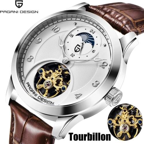 PAGANI Design Automatic Mechanical Watches Mens Top Luxury Brand Mens Watch Fashion Leather Strap Tourbillon Watch Moon Phase