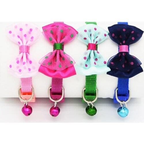 Puppy Dog Pet Cat Bowtie Collar Adjustable Nylon Strap Pet Collar with Bow Tie and Little Bell Doggy Kitten Collar 1.0cm 19-32cm