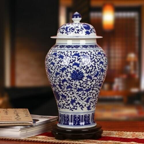 Qing Dynasty Ancient home decorate Porcelain Vase Temple jar Blue and White Ginger Jar Ceramic vase flower Jingdezhen deco vase