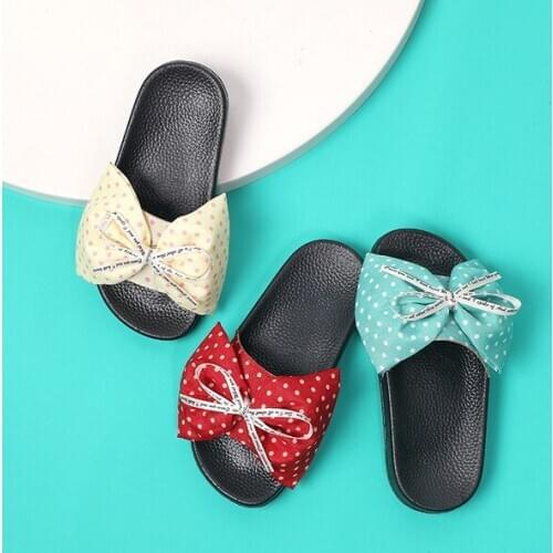 Summer Girls Slippers Shoes Kids Baby Home Slippers With Bow Polka Dot Sandals Children Comfortable Beach Slippers Fashion