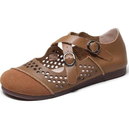 Genuine Leather Spring Autumn Handmade Comfortable Shoes Women Loafers Flats Shoes Larger Size 41