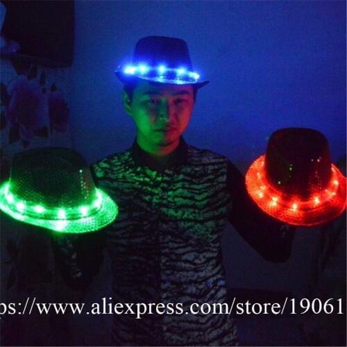 Fashion LED Hat Party Supplies Luminous Flashing Cap Fedora Hip Hop Dancing Bar Decoration Christmas Stage Performance Headwear
