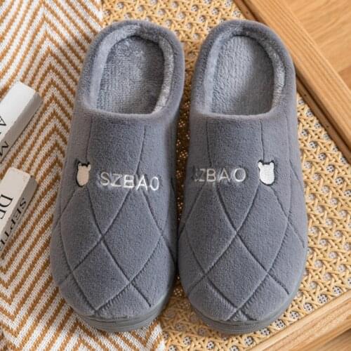 Mens Slippers 2021 Warm Plush Flock Male Slippers for Home Hard-wearing Non-slip Sewing Soft Rubber household Men Indoor shoes
