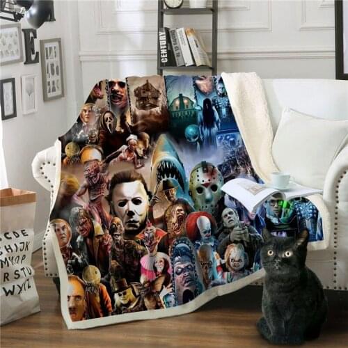 Newest Horror Movie Child of Play Character Chucky Blanket Gothic Sherpa Fleece Wearable Throw Blanket Microfiber Bedding 05