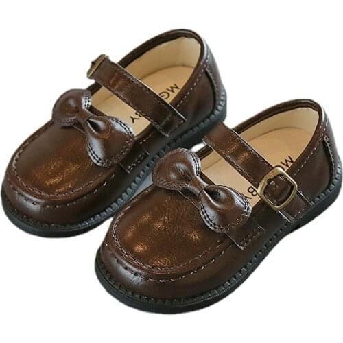 Autumn Girls Leather Shoes Cute Bow Baby Girl Shoes Flat Heels Kids Dress Shoes Casual Boys Sneakers SMG216