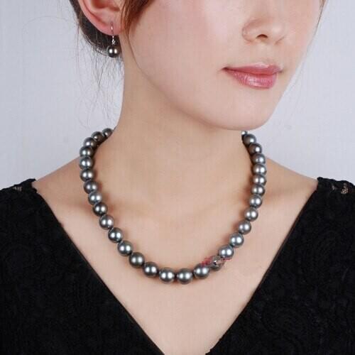 Eternal wedding Women Gift word 925 Sterling real Natural Tahiti Black Pearl Necklace round very light white gift Kim nec
