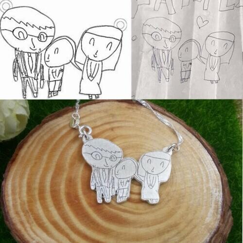 Custom Photo Silver Necklaces Pendants Drawing Necklace Name Engraved 925 Silver Necklace Jewelry for Women Men Memorial Gift