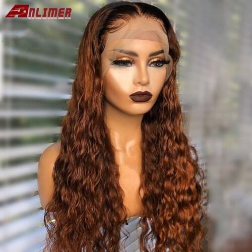 Ombre Dark Brown Water Wave Middle Part Lace Wig Colored 1b/30 Human Hair Wigs Wet And Wave Glueless 13x6x1 Lace Front Wigs