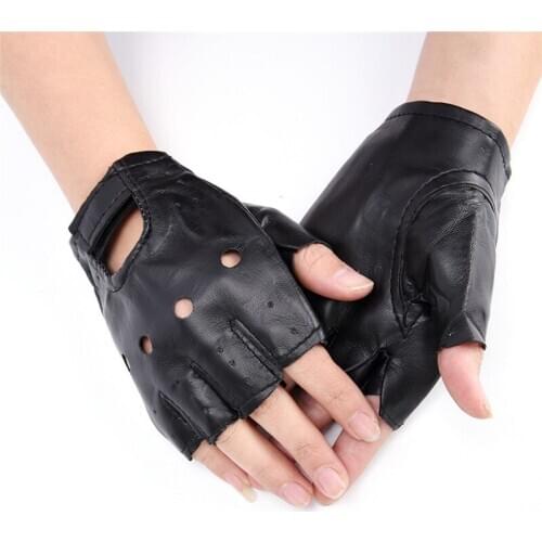 1 Pair Unisex Black PU Leather Fingerless Gloves Solid Female Half Finger Driving Women Men Fashion haulage motor Punk Gloves