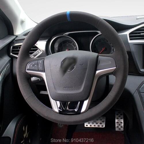 Customize DIY Top Black Suede Leather Blue Marker Car Steering Wheel Cover for MG GS 2015 2016 2017 2018 2019